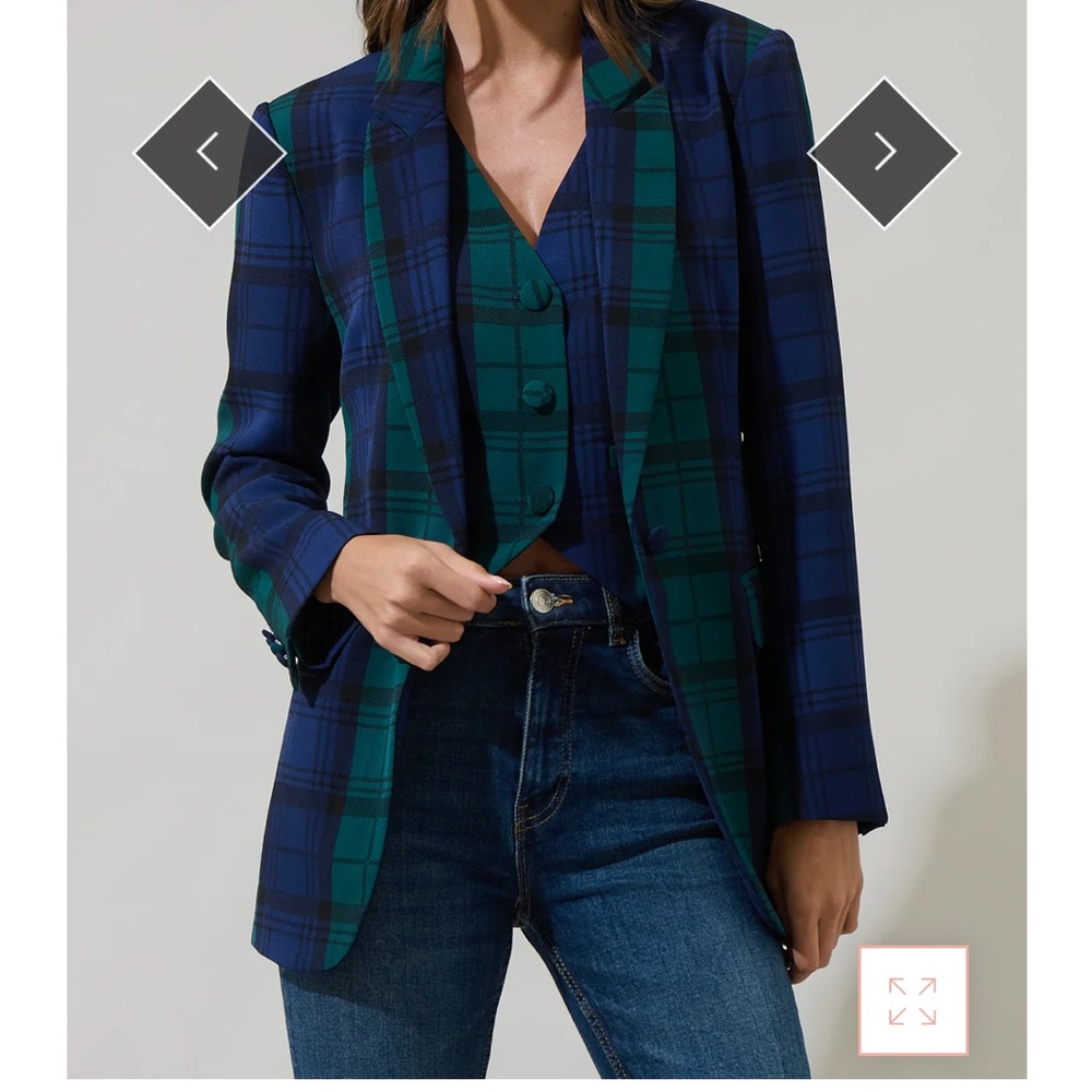 Sugarlips Blue and Green Plaid Blazer